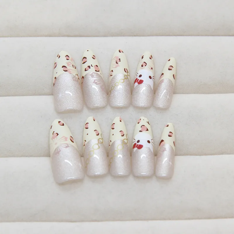 Churchf Churchf Eye Wearing Armour Piece Removable Cat Nail Piece Beauty Nail Piece Premium Sense Leopard Print French Nail Patch
