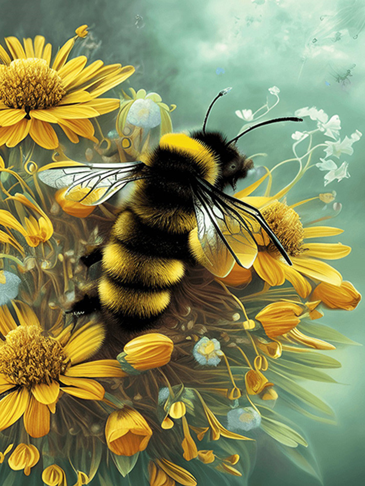 Flower Bee 30*40cm(picture) full round drill diamond painting with 4 to 12 colors of AB drill