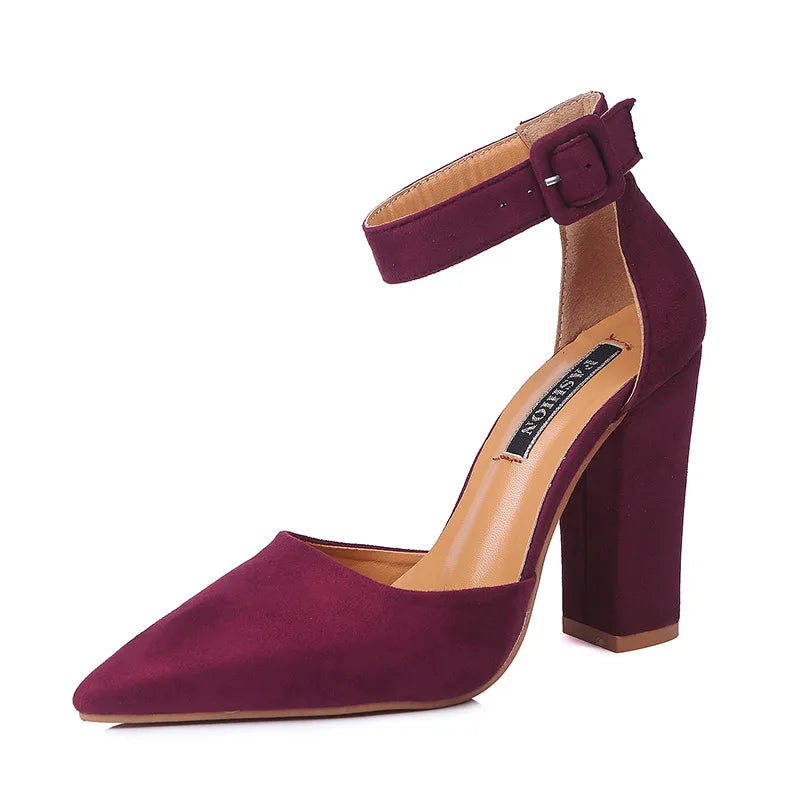 Women Chunky Heel Sandal Pointed Toe Ankle Strap Pumps High Heel Pumps Classic Comfort Party Office Casual Daily  Shoe Aiertu
