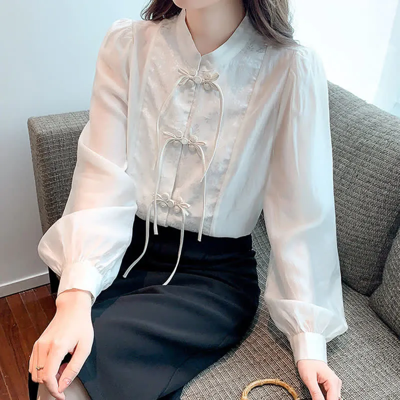 Vintage Buckle Jacquard Long Sleeve Shirt Workwear