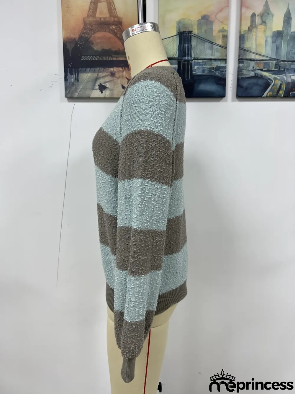 Winter women's Patchwork striped knitting shirt pullover loose sweater women