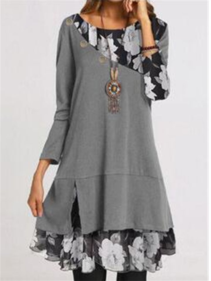 Chiffon Printed Loose Large Black Dresses