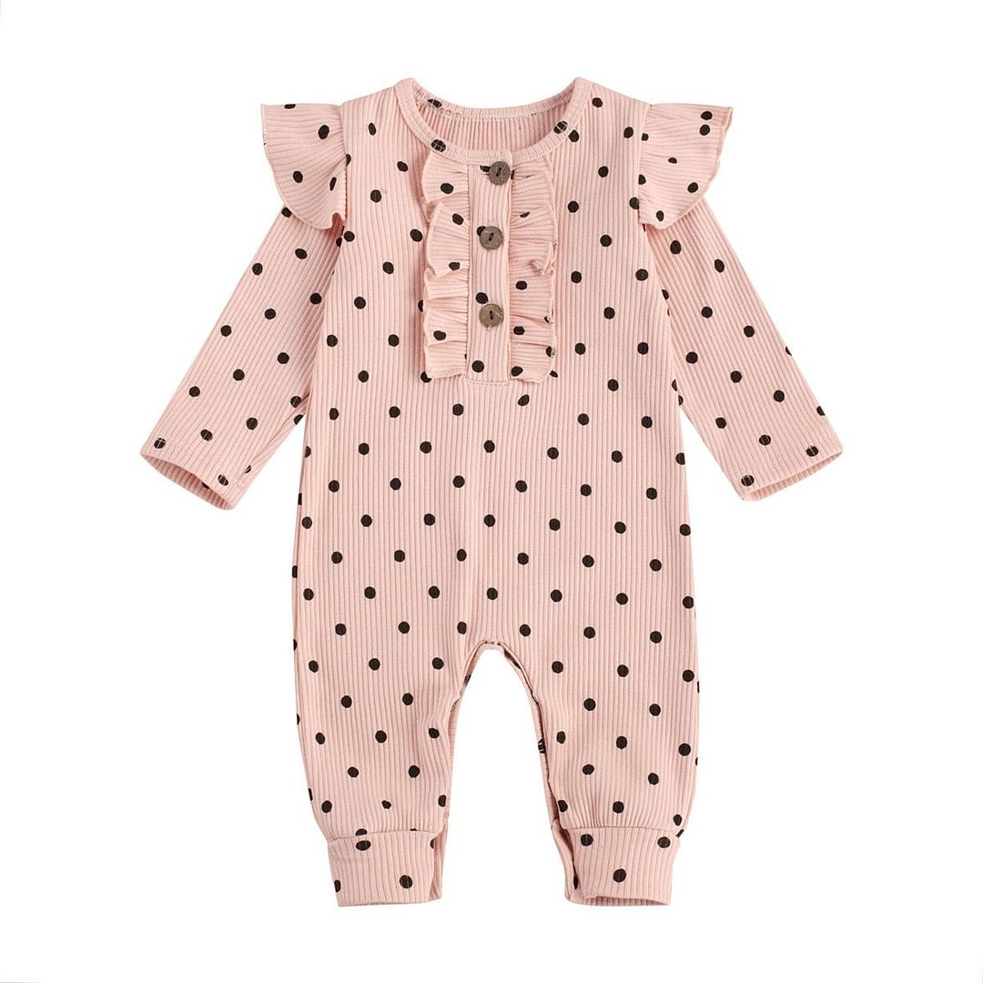 Infant Baby Girls Dots Romper Clothing Set, Round Neck Long Sleeve Jumpsuit One-piece Suit for Photography Party Spring Autumn