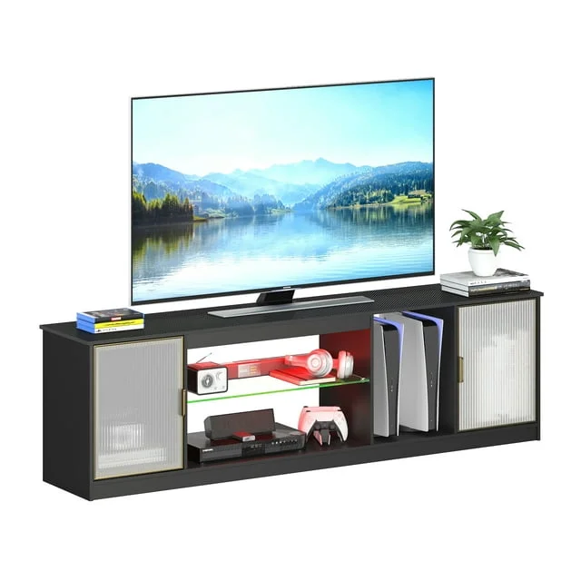 Bestier 70 inch LED TV Stand, Gaming Entertainment Center with Cabinet for PS5
