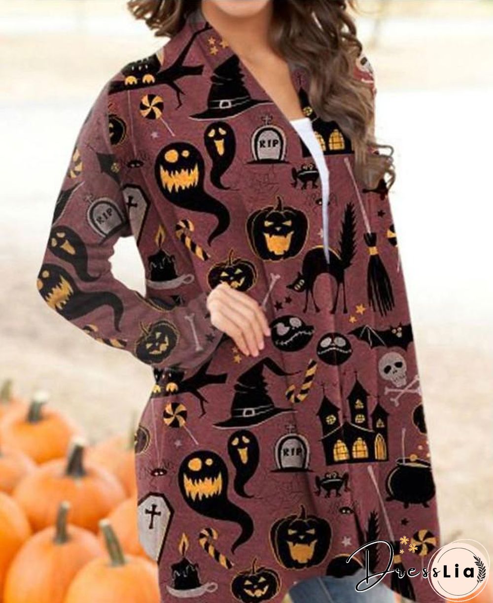 Casual Long Sleeve Halloween Cardigan