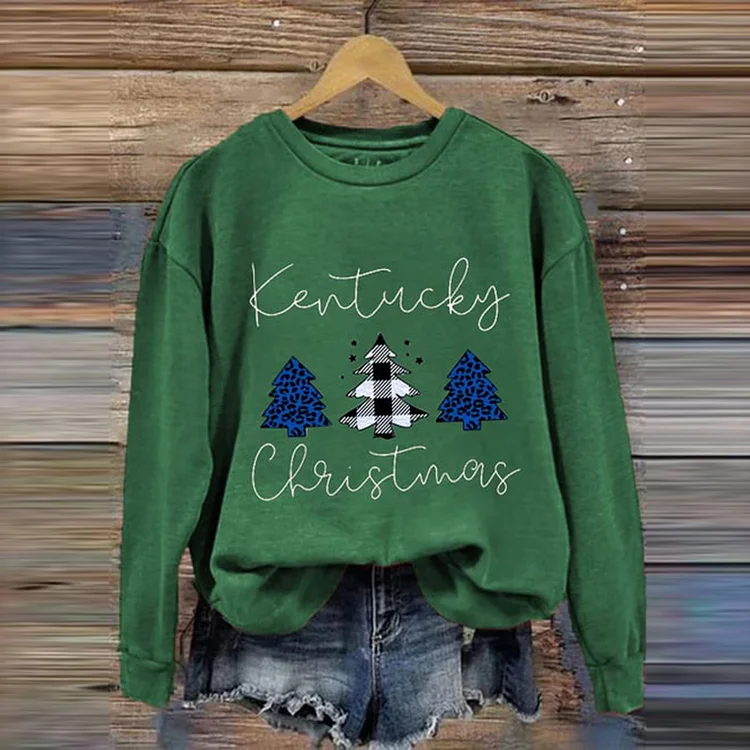 VChics Kentucky Christmas Print Crew Neck Sweatshirt