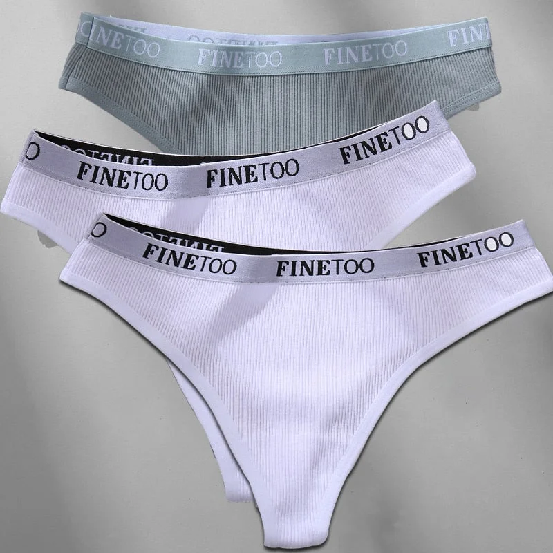 FINETOO 3PCS/Set M-XL Women's Cotton Thong Female Underpant Letter Waist Underwear For Ladies Sexy G-string Brief Woman Lingerie