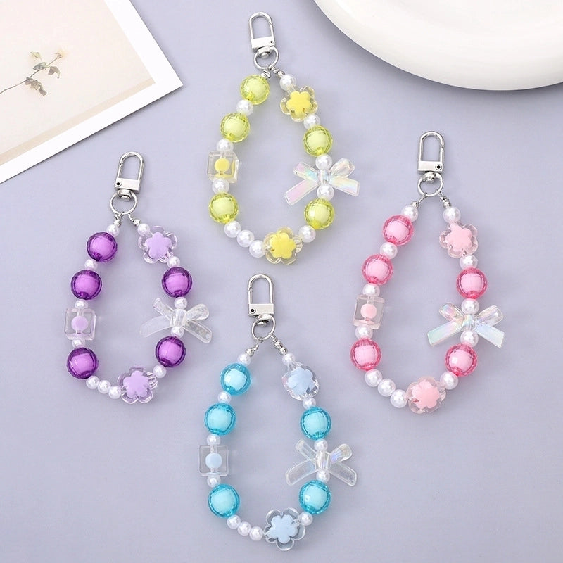 Cute Sweet Flower Bow Knot Arylic Plating Bag Pendant Mobile Phone Chain Keychain
