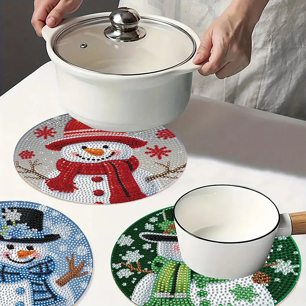 4pcs Snowman Diamond Art Coasters Kits for Home Party and Holiday Decorations