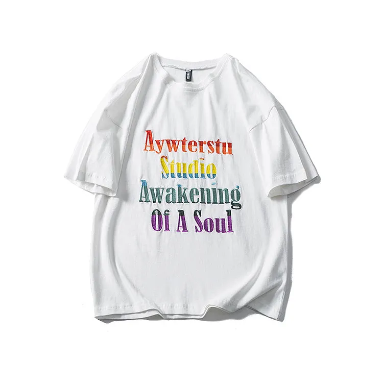 Men's T-shirt Letter round Neck Half Sleeve Short T-shirt for Women Summer