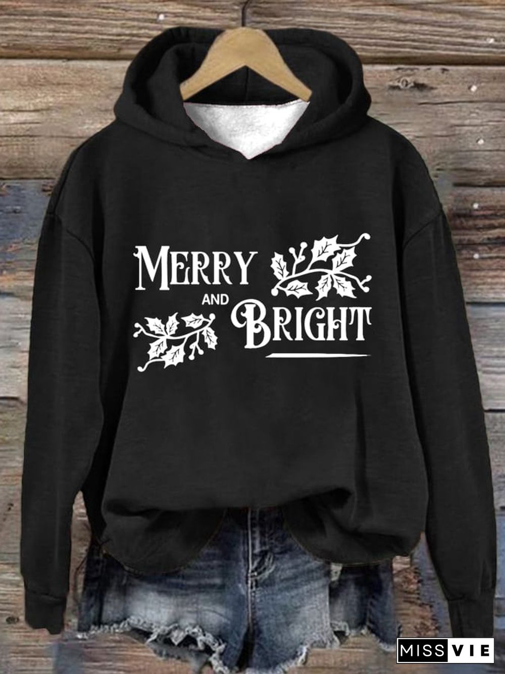 Women's Merry And Bright Print Long Sleeve Hoodie