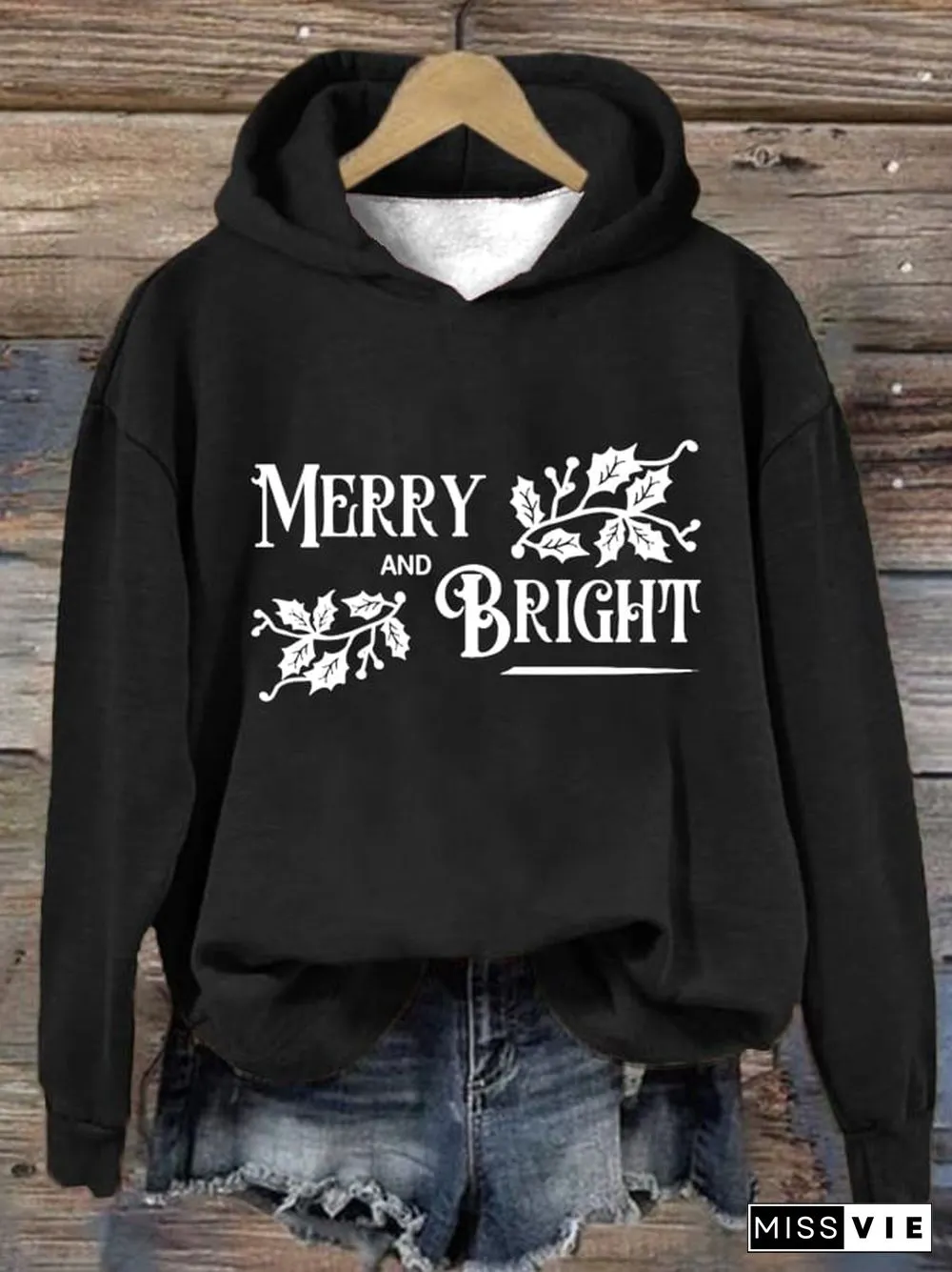 Women's Merry And Bright Print Long Sleeve Hoodie