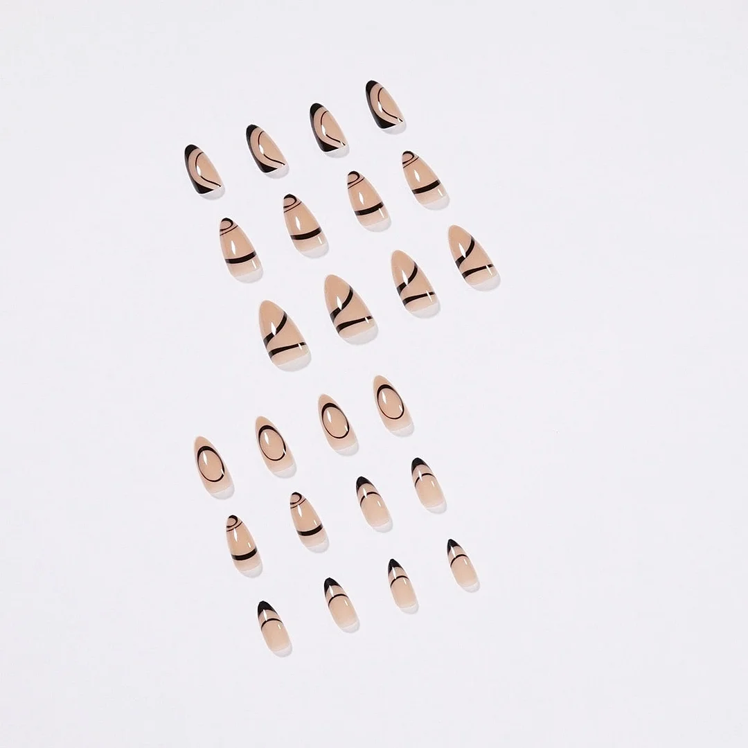 Fake Nails Black Line Design Full Cover Fake Nails DIY Glue Press On Nails Nail Supplies For Professionals-Nail Inspo