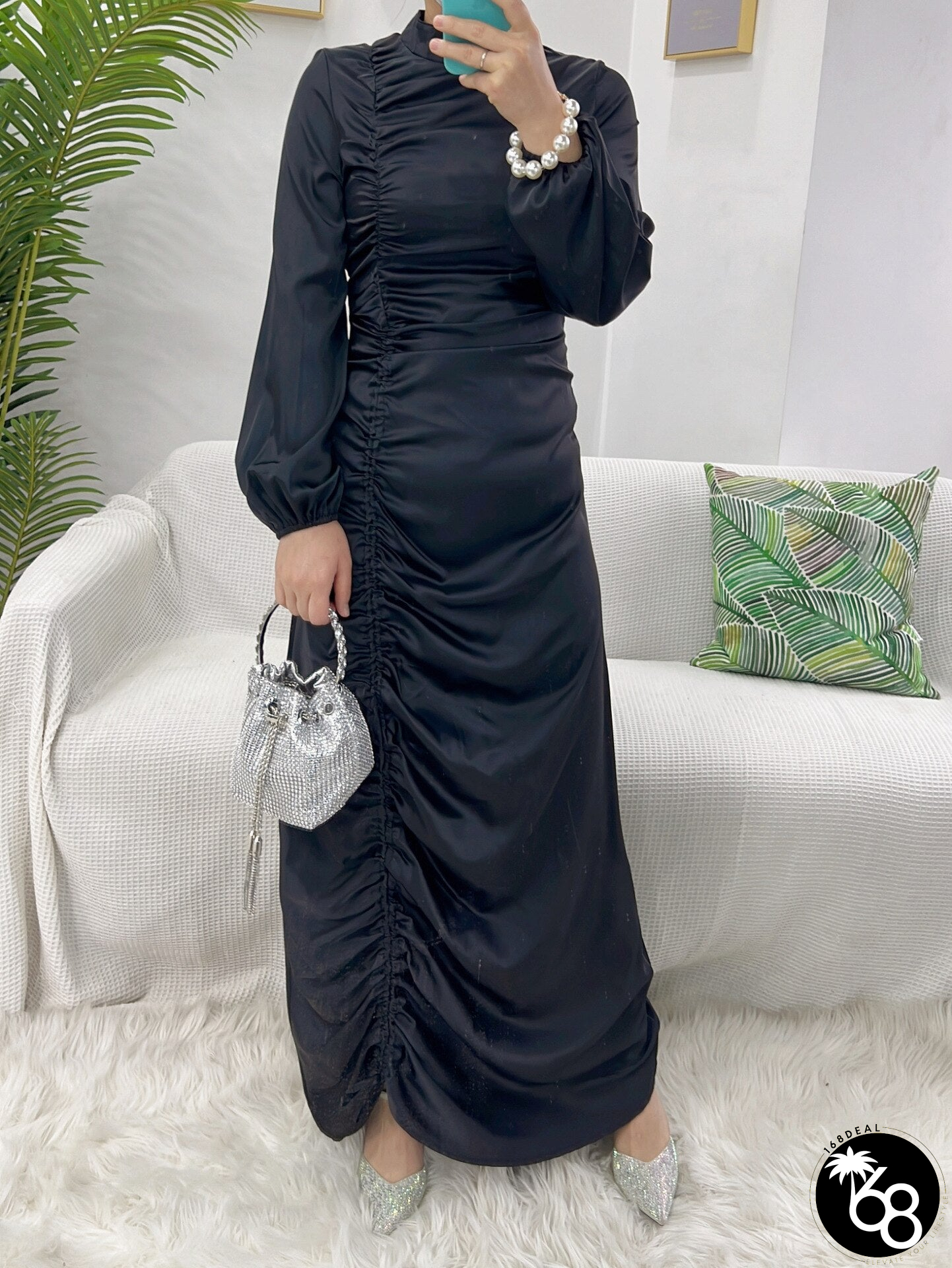 Women's Arabian Polyester Full Sleeve Pleated Casual Wear Dress | 168DEAL