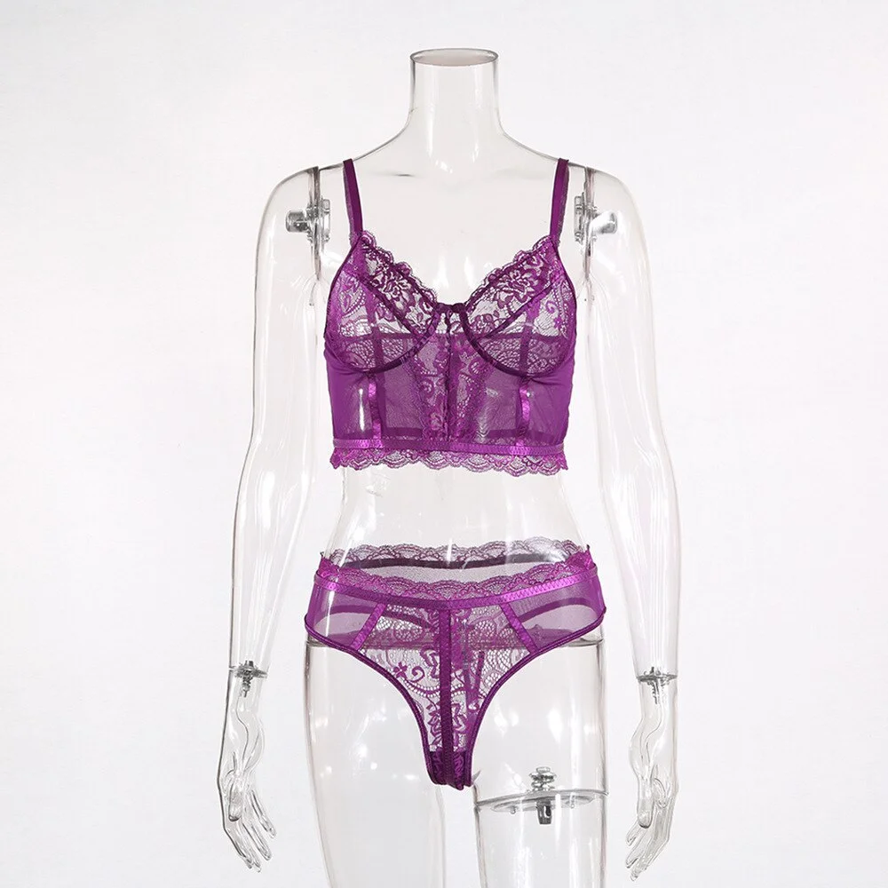 Floral Embroidery Lace Bra Set Women Sexy Lace Underwear 2020 Ladies Fashion Perspective 2-piece Bra Set