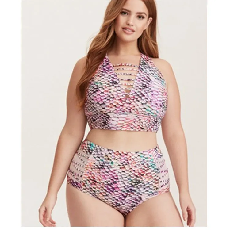 Women Plus Size Swimwear Tankinis Sexy High Waist Slimming Two-Piece Swimsuits Women