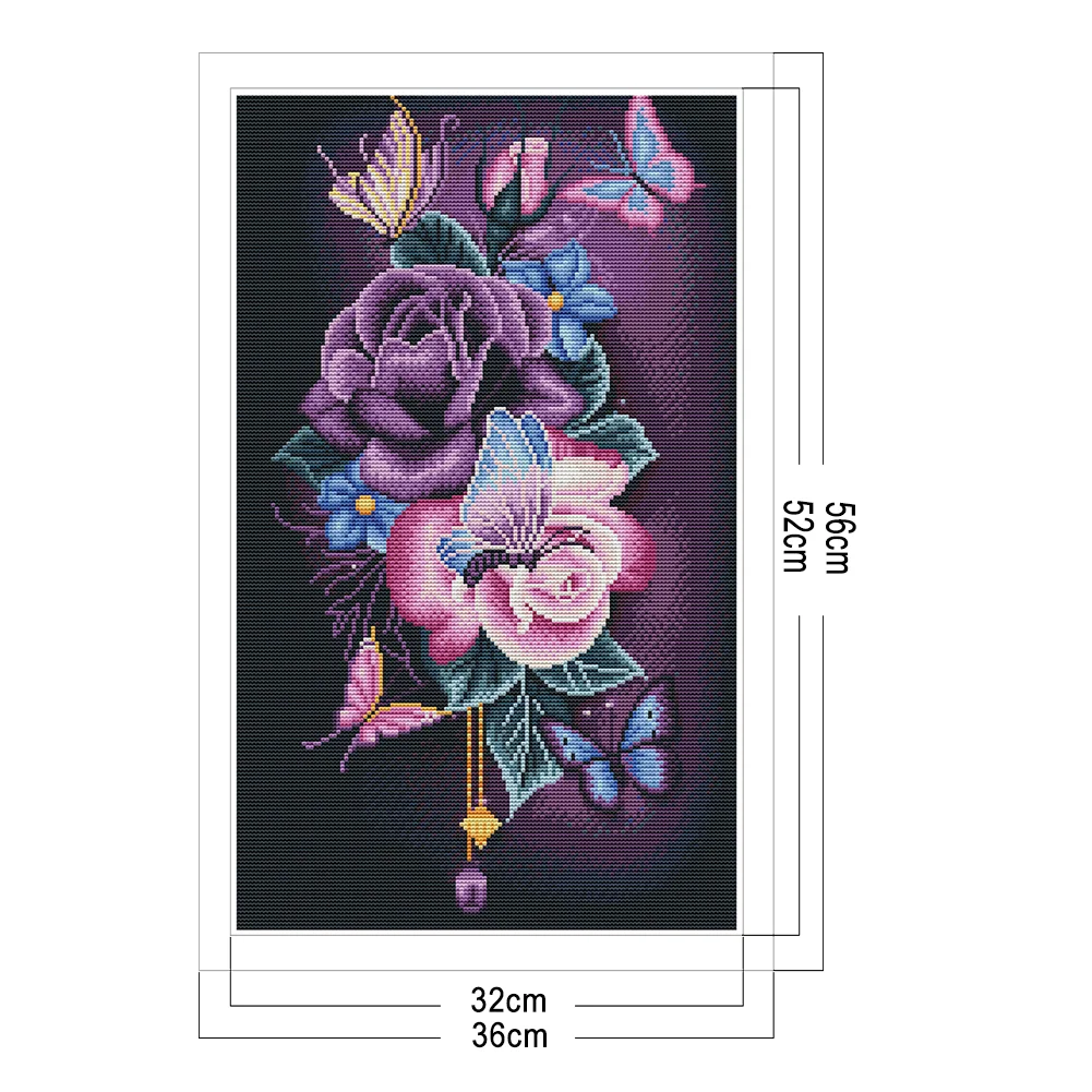 DIY Stamped Cross Stitch 11CT Embroidery 36*56cm - Rose Butterfly