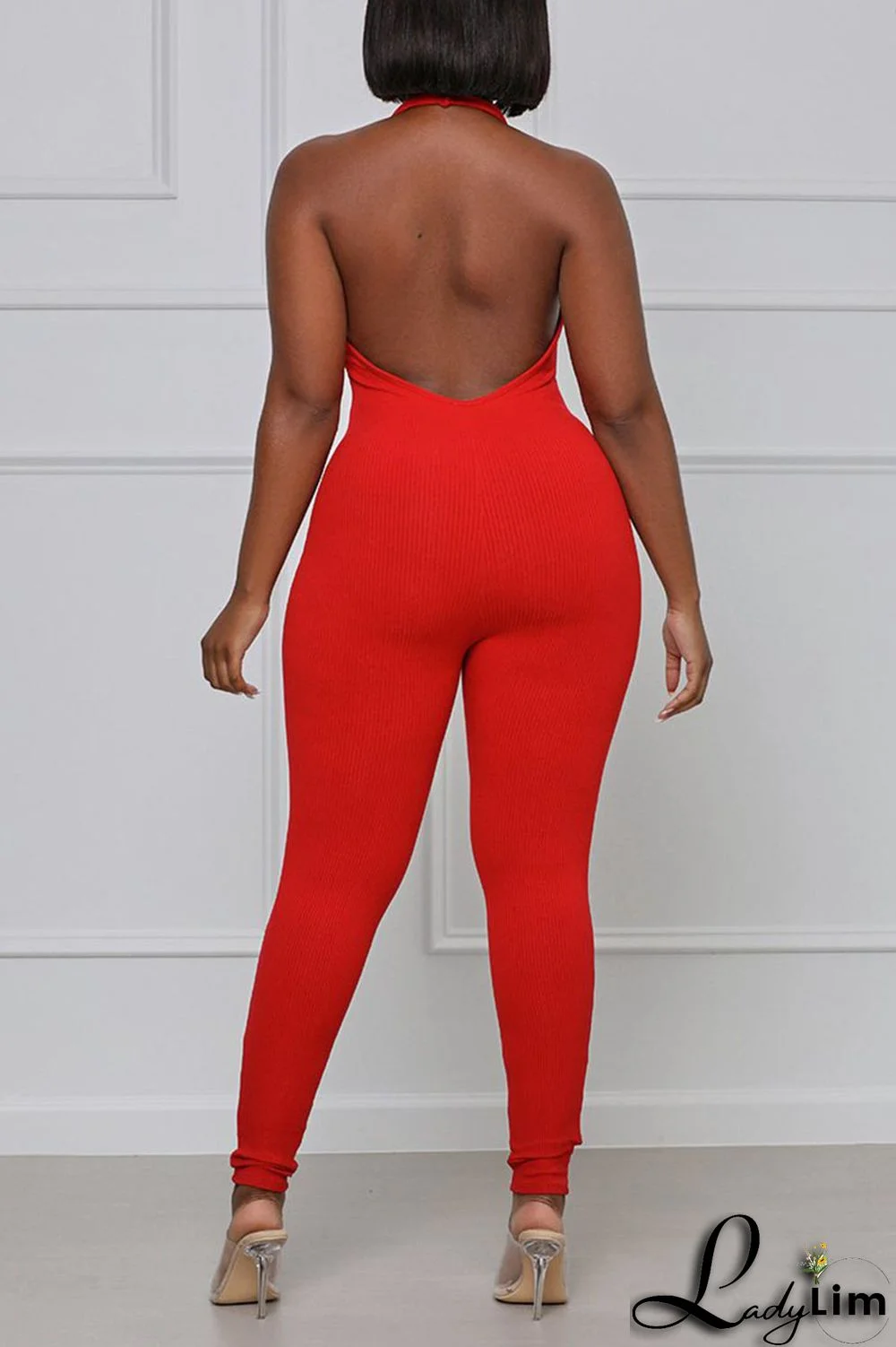 Green Sexy Solid Split Joint Halter Regular Jumpsuits