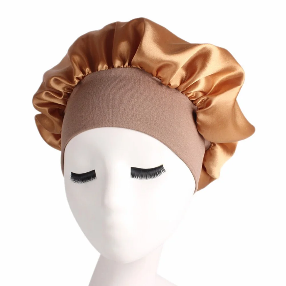 New Soft Silk Women Night Sleep Head Wear Shower Wrap Cap Adjustable Ladies Long Hair Care Bonnet Scraf Satin Hat Accessories