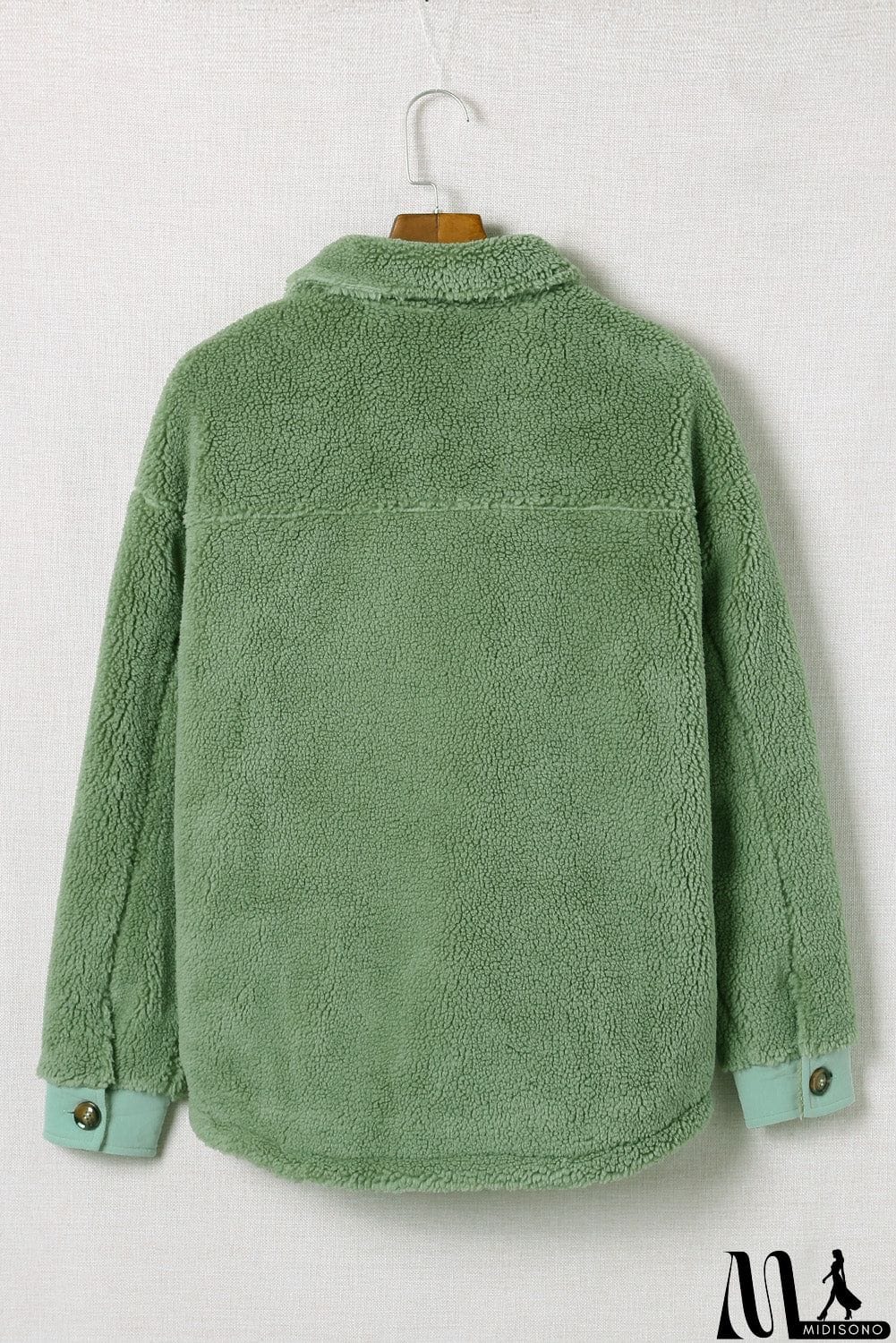 MidiSono - Flap Pocket Button Up Fleece Jacket