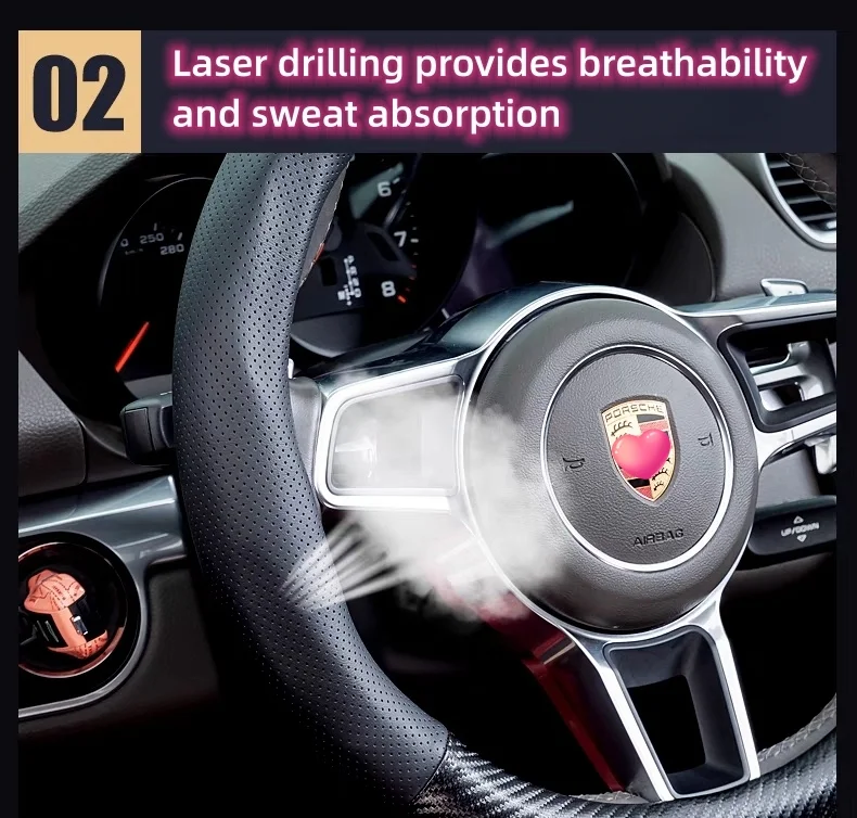 Customized car logo carbon fiber leather steering wheel cover