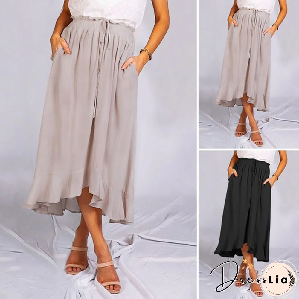 Celmia Womens Summer Elegant Light Pleated Halt Skirt Elastic Casual Midi Skirt With Pockets Plus Size