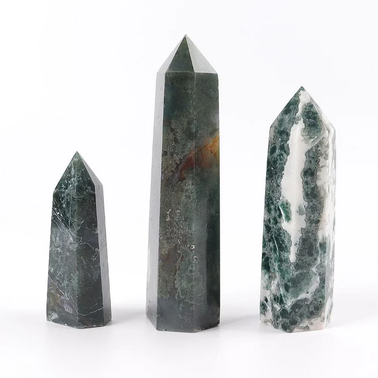 Set of 3 Moss Agate Towers Points Bulk