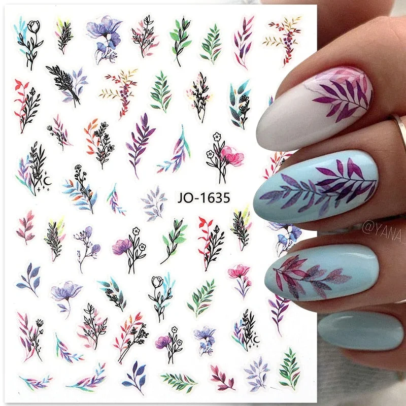 1PC Spring Palm Flowers Leaves 3D Nail Stickers Self-Adhesive Slider Nail Art Decorations Geometry Decals Manicure Accessories-Nail Inspo