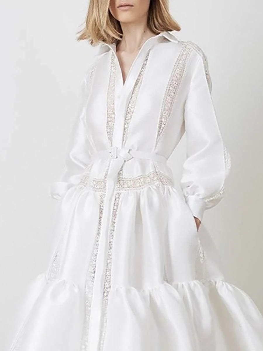 Solid color V-neck long-sleeved dress