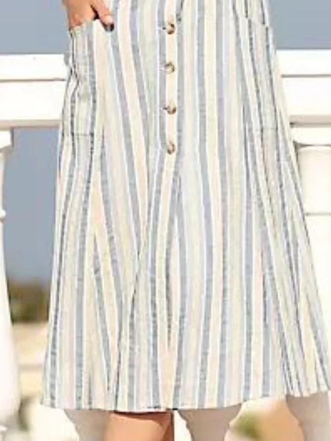 White Sleeveless Striped V Neck Dresses