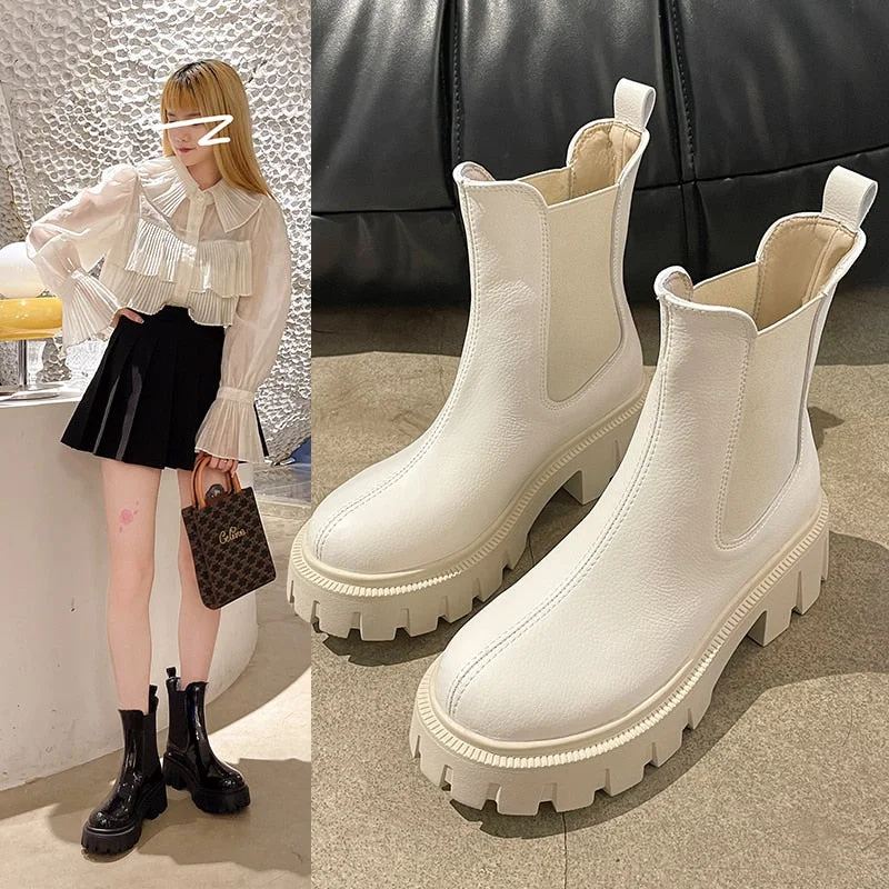 Round Toe Platform Womens Boots Luxury Brand High Top Winter Fleece Warm Shoes Anti-skid Woman Chelsea Booties Botas