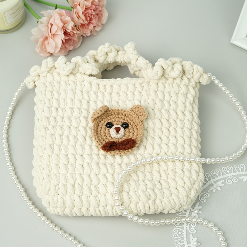 Chic Handcrafted Teddy Bear Tote Kit - Crochet Yarn DIY Gift