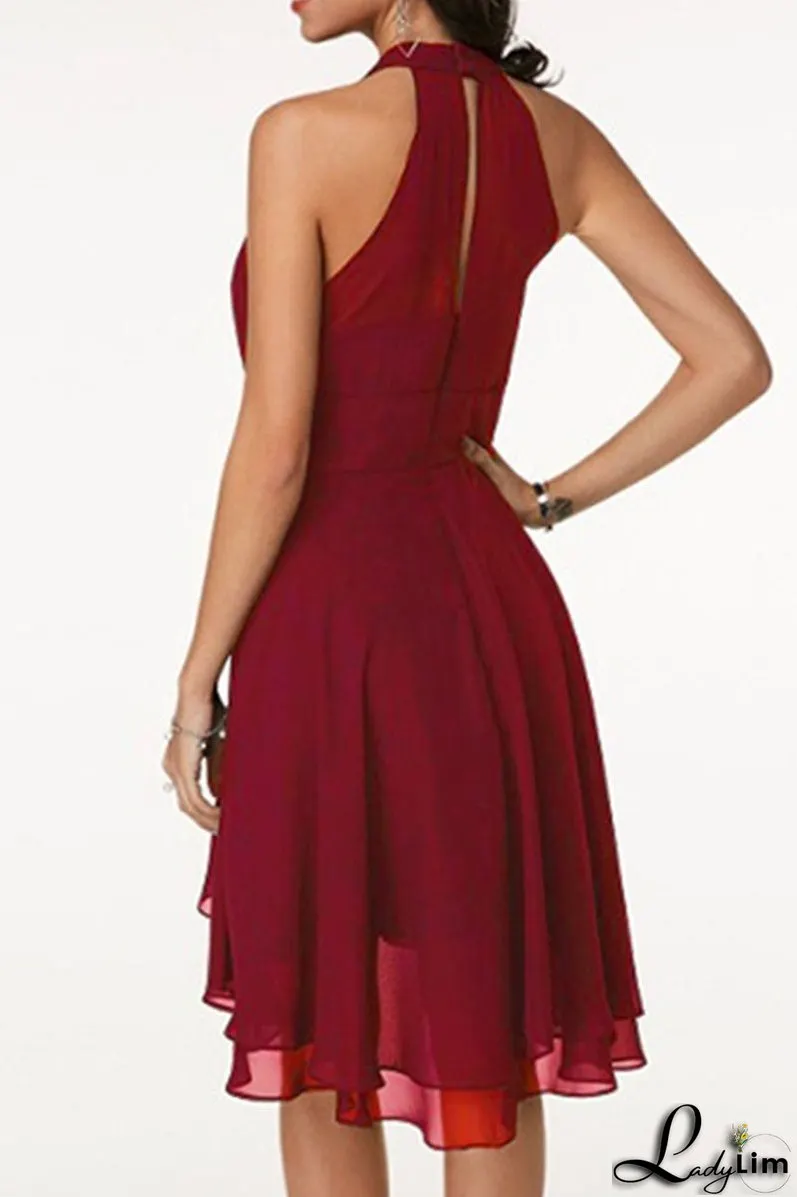 Fashion Street Solid Split Joint Halter A Line Dresses(7 colors)