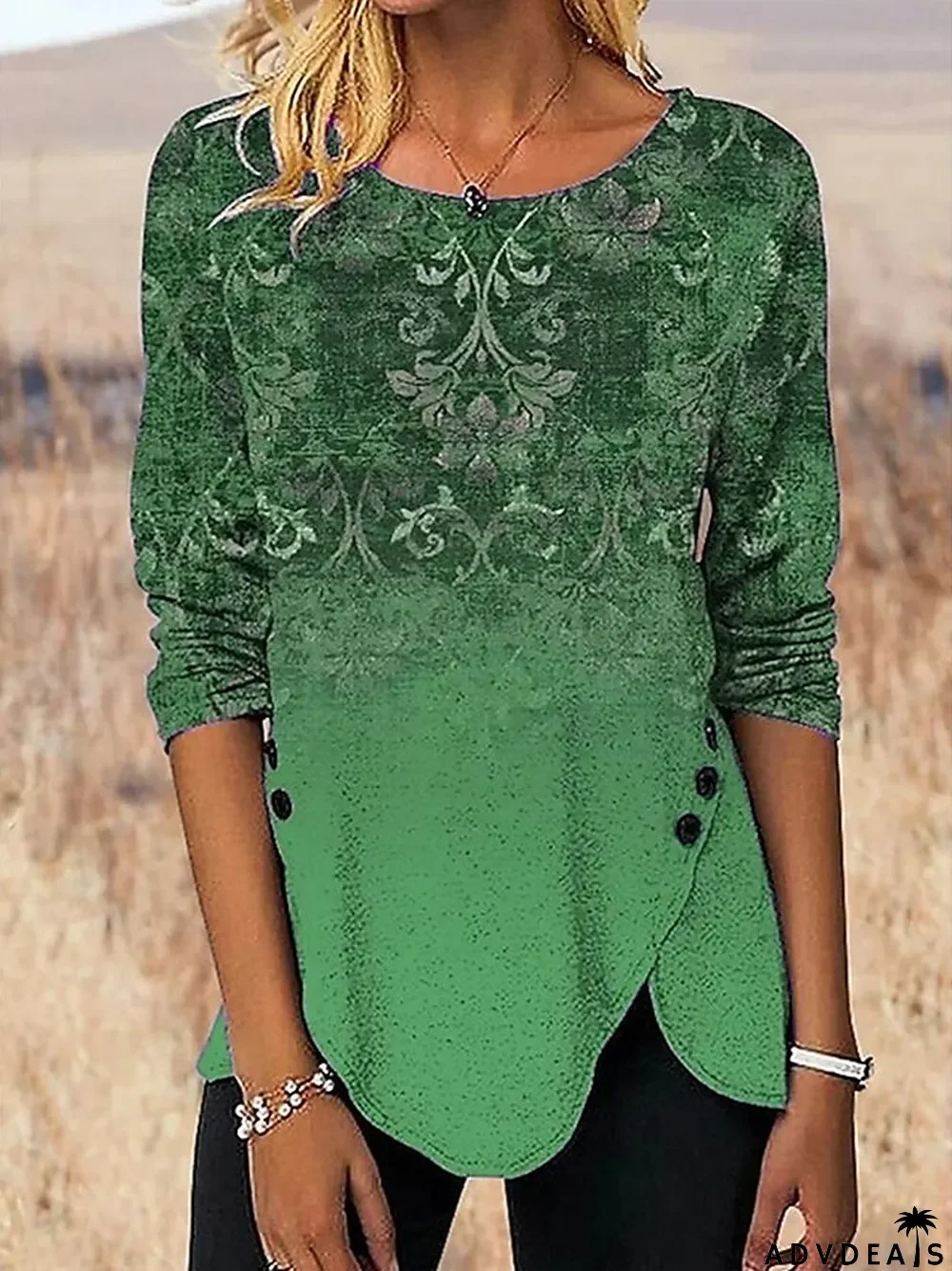 Women's T shirt Tee Floral Holiday Weekend Red Blue Purple Print Long Sleeve Fashion Round Neck Regular Fit Spring & Fall