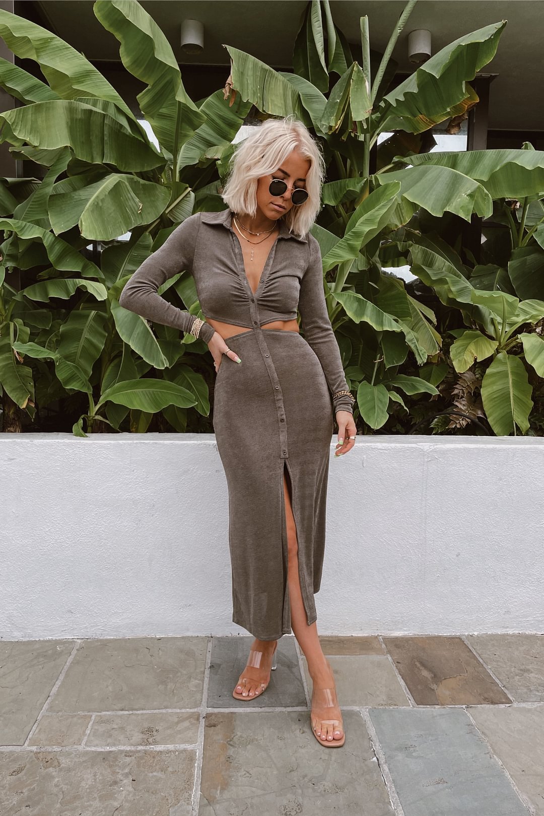 Afternoon Delight Olive Cutout Midi Dress