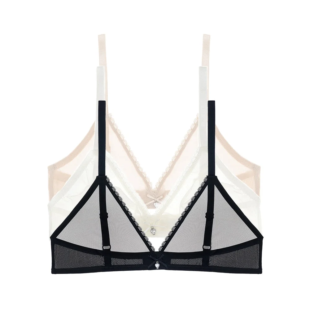 Varsbaby Sexy French Ultra-Thin Mesh Lingerie Lemon Yellow Mint Green Underwear Summer Breathable Bra Combination 3 PCS /Lot