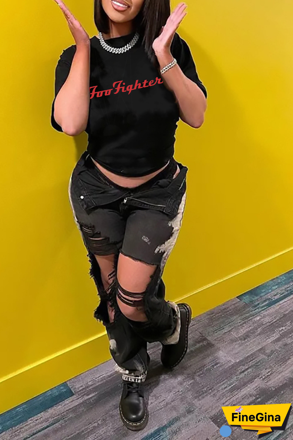 White Casual Street Print Patchwork Letter O Neck T-Shirts