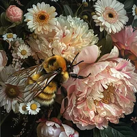 Golden Bee in Peony Garden - Diamond Painting