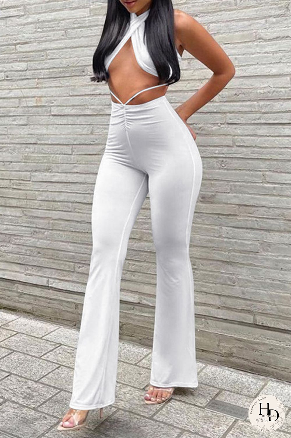Red Fashion Sexy Solid Backless Halter Sleeveless Two Pieces