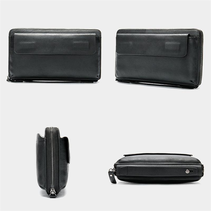 Mens Business Large Capacity Leather RFID Blocking Clutch Bags Wallets