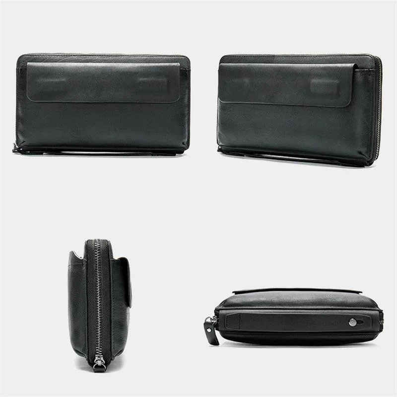 Mens Business Large Capacity Leather RFID Blocking Clutch Bags Wallets