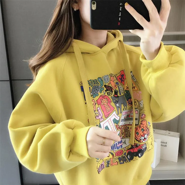 Fashion Women Hoodie Sweatshirt 2021 Korean Style Loose Veste Woman Streetwear Cartoon Print Jacket Hoody Coats Hoodies Femmes