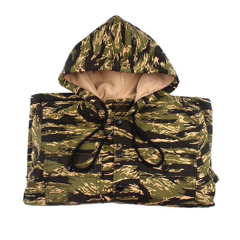 Men's Gold Tiger Print Hoodie Plush Thick Coat