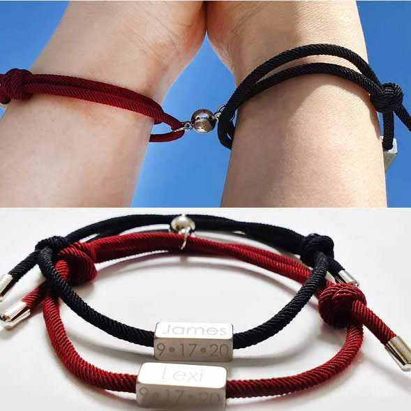 Magnetic Bracelet Personalized Name Matching Bracelet Set for Couple