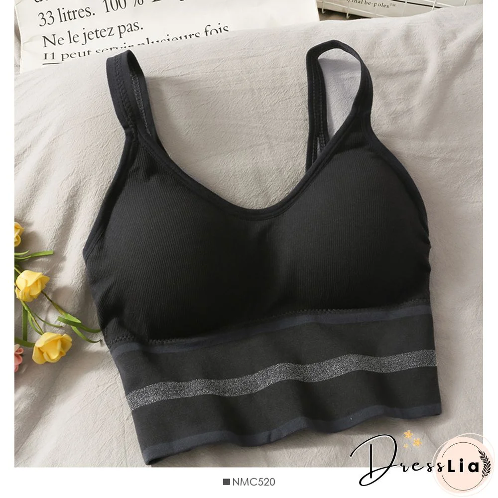 Korean Crop Tops Slim Fit Spaghetti Strap Tanke Top Women Built In Bra Off Shoulder Versatile Striped Camisole Sleeveless Ins