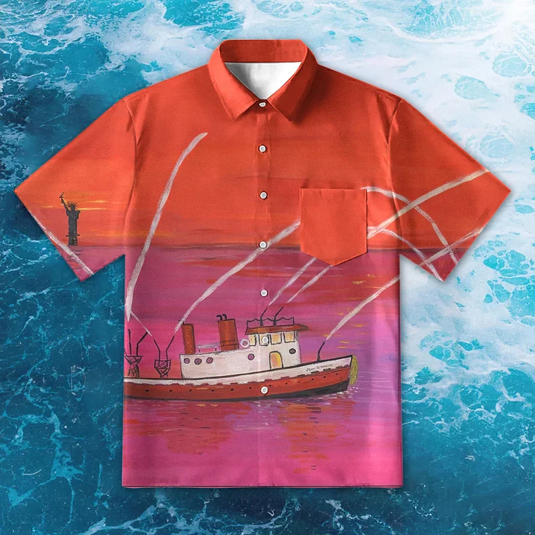 Simpfit Herren Boot Kunst Zeichnung Muster Design Urlaub Shirt