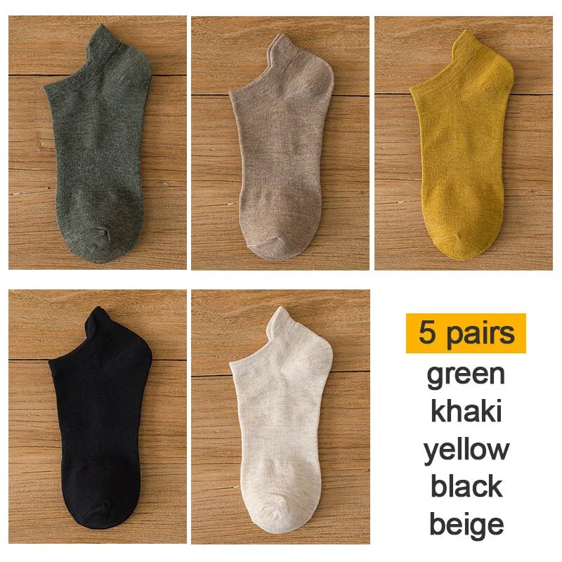 FINETOO 10pieces=5pair/lot Summer Cotton Man Short Ankle Socks Fashion Breathable Man Boat Socks Comfortable Casual Socks 38-44