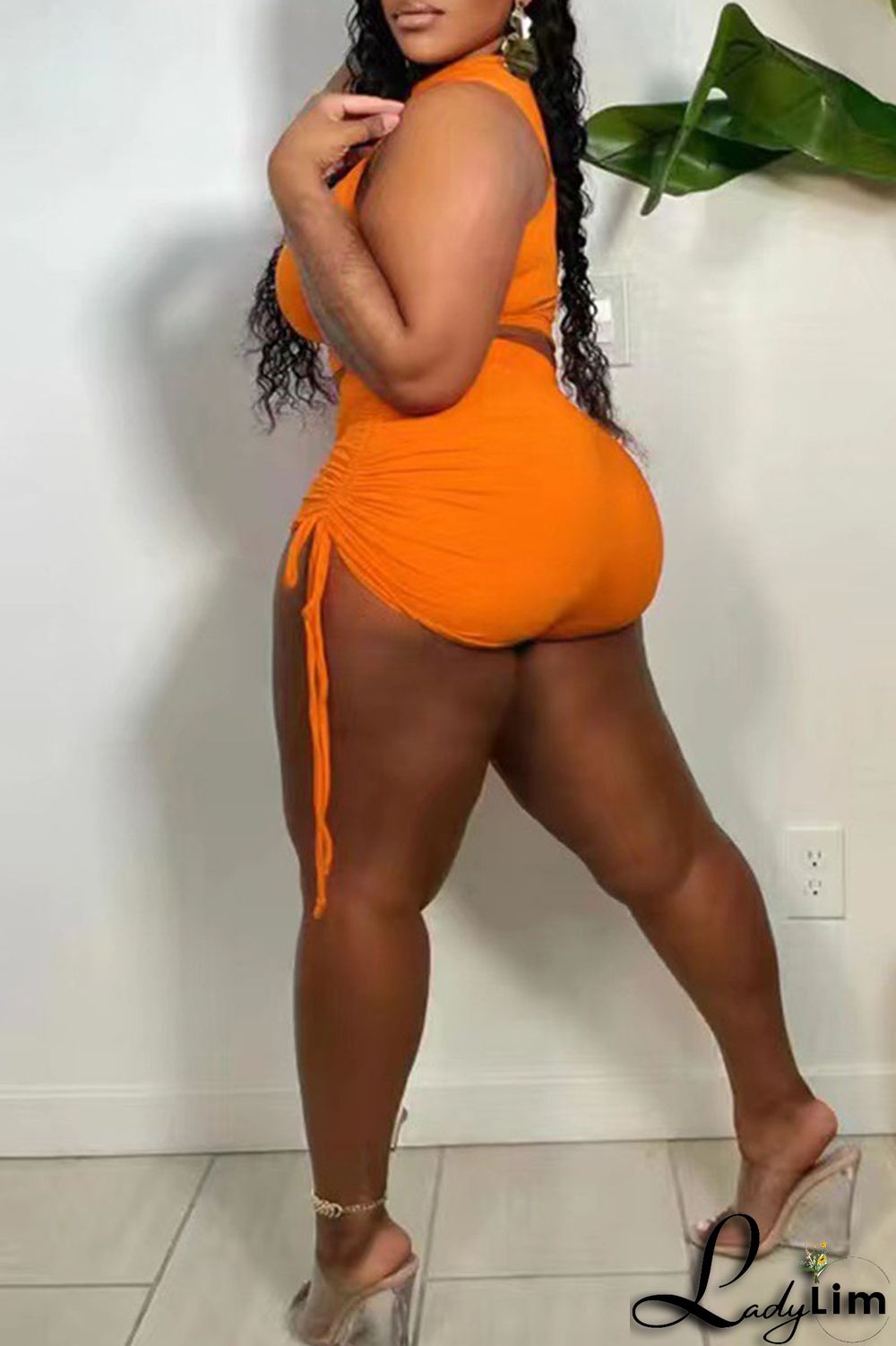 White Sexy Solid Bandage Split Joint Fold O Neck Sleeveless Two Pieces