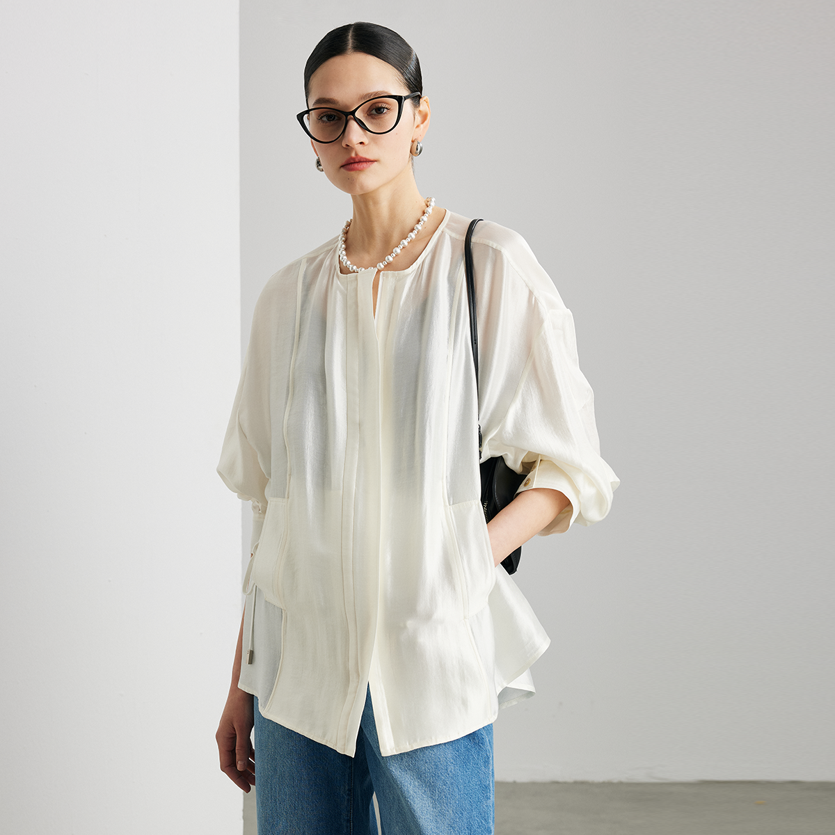 Silk Jacket Round Neck Drawstring Waist REAL SILK LIFE