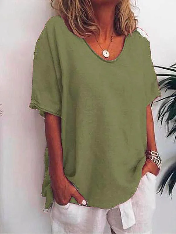 Solid color V-neck short-sleeved plus size women's T-shirt